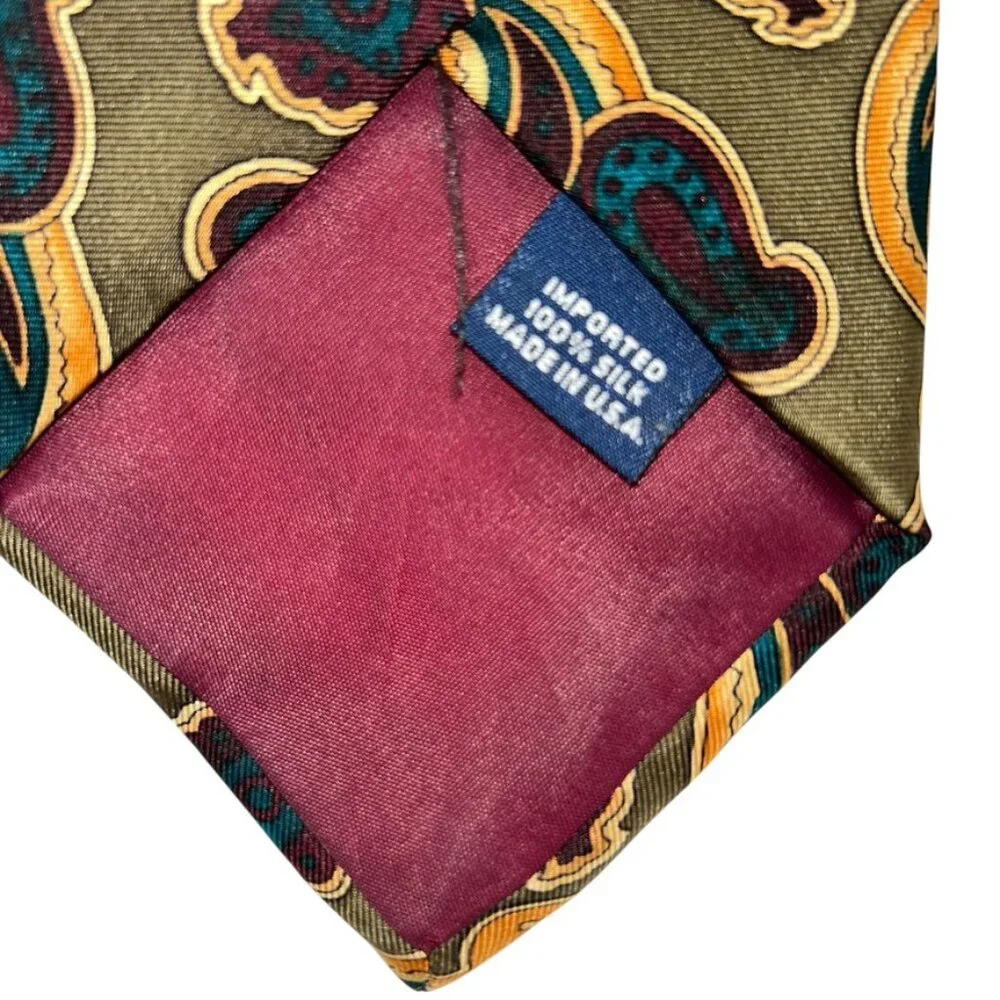 Liberty of London olive teal burgundy Paisley FALL 100% SILK tie USA